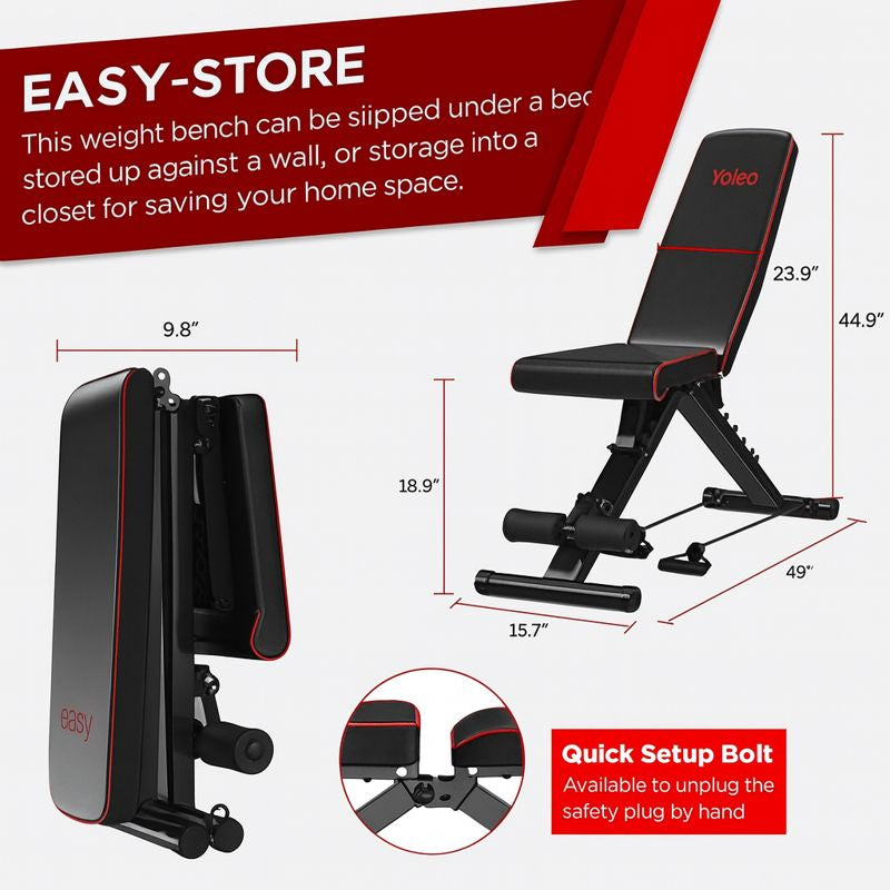 YOLEO Adjustable Weight Bench 200KG Capacity