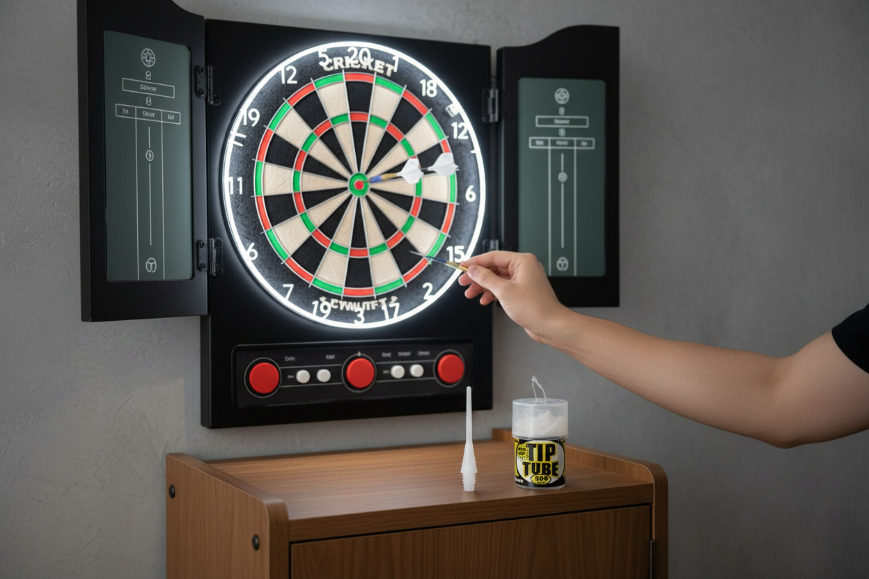 Tip tube with dartboard setup