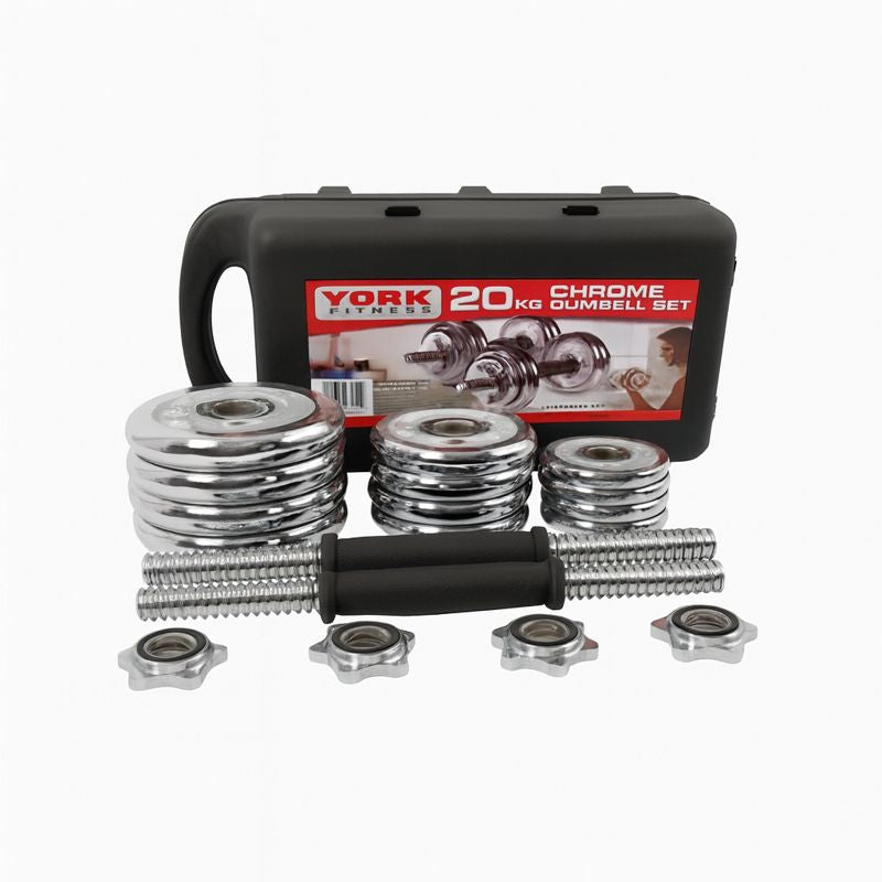 York Fitness 20KG Chrome Dumbbell Set | Adjustable Weights