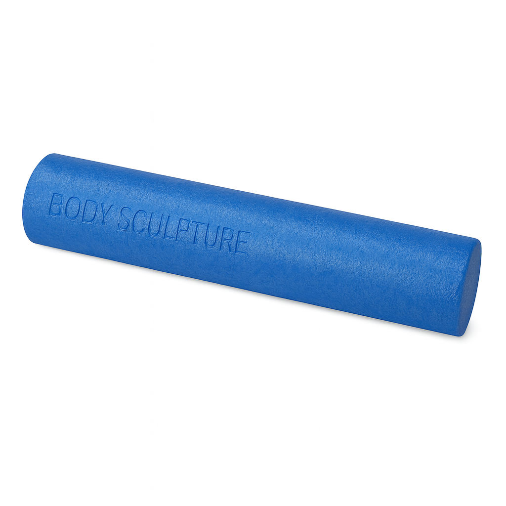 Blue foam roller with 'BODY SCULPTURE' branding on a white background