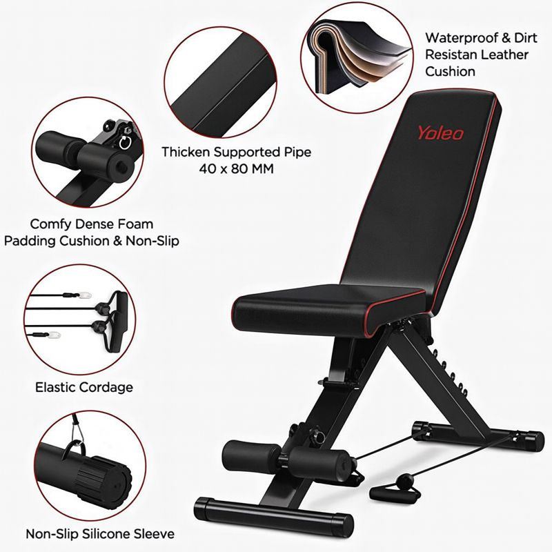 YOLEO Adjustable Weight Bench 200KG Capacity