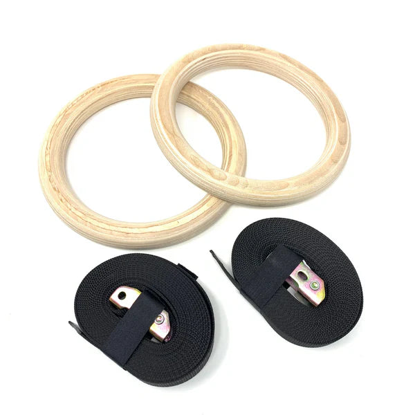 Wood Gymnastic Rings with Heavy Duty Straps